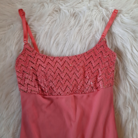 VINTAGE Shimmer Sequin Empire Asymmetrical Adjustable Strap Dress - Picture 9 of 13